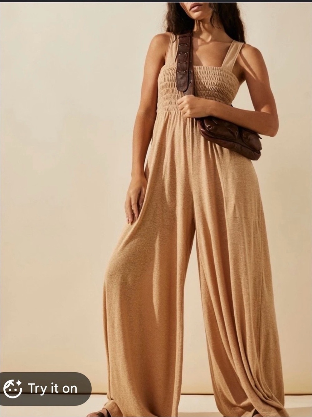 Free people beach homecoming smocked wide leg jumpsuit linen blend size M